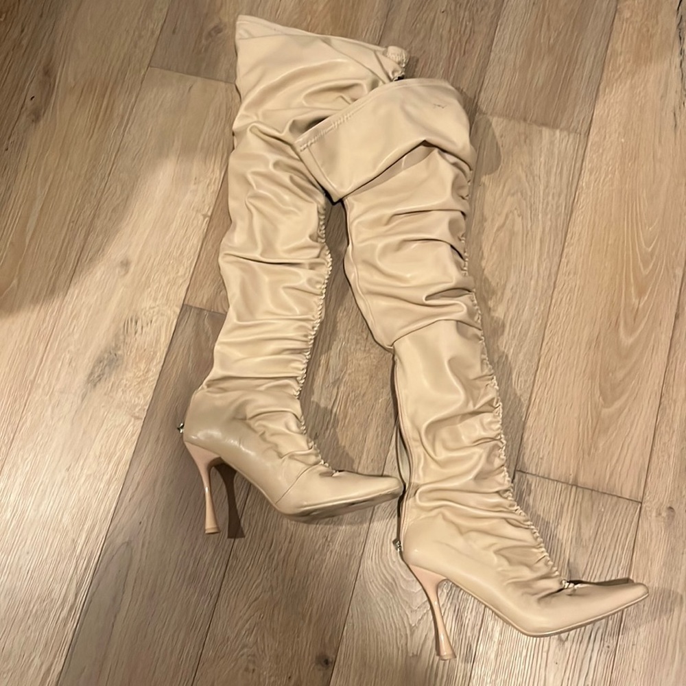 Tan Over the Knee Scrunch Boots, a little scratch on the inside of boot